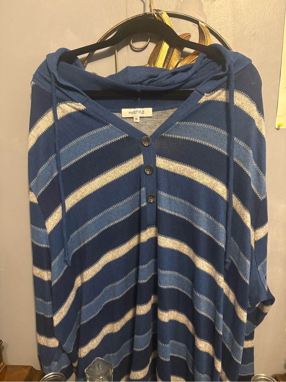 🛍️2/$15🛍️Blue Striped Hooded Button-Front Long Sleeve Tee